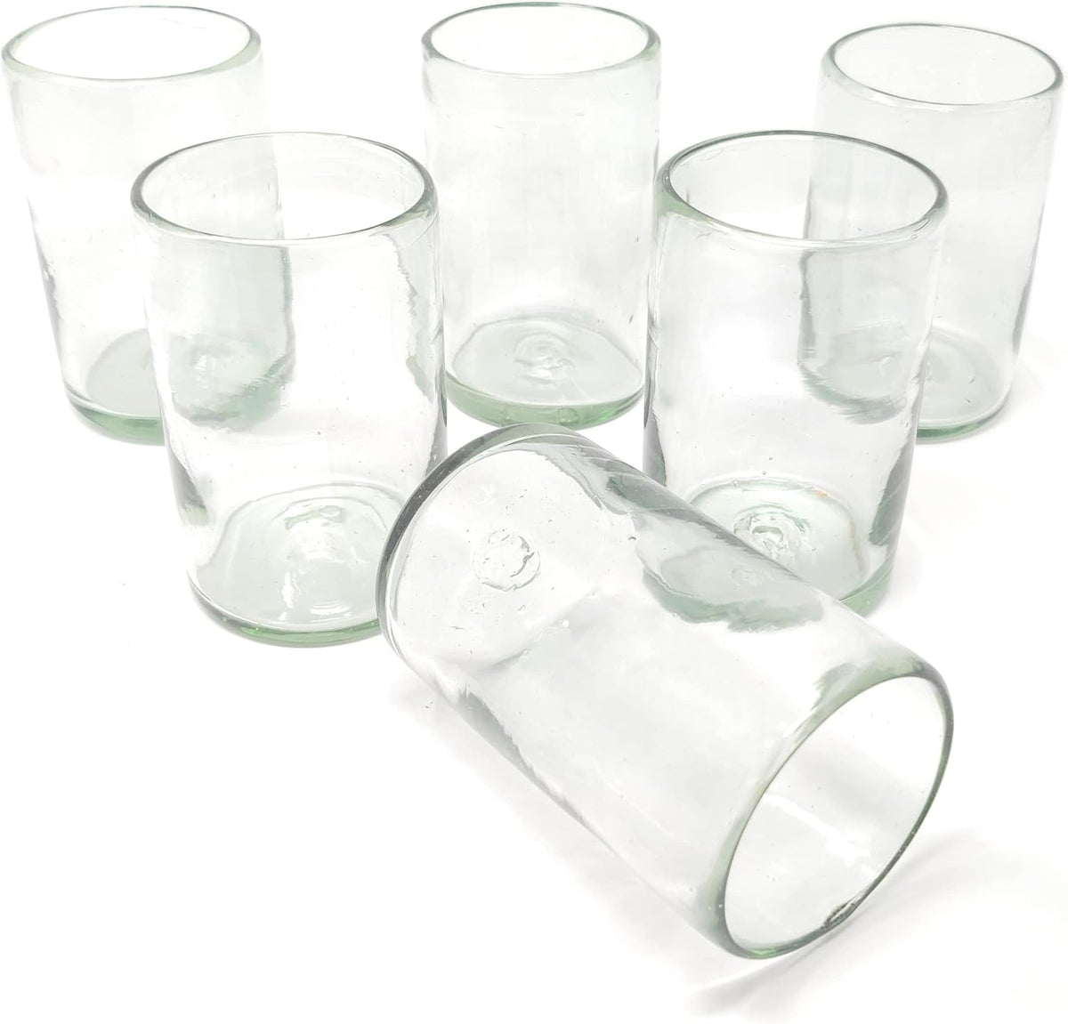 Hand Blown Drinking Glasses, Set of 6, Natural Clear, 14 oz