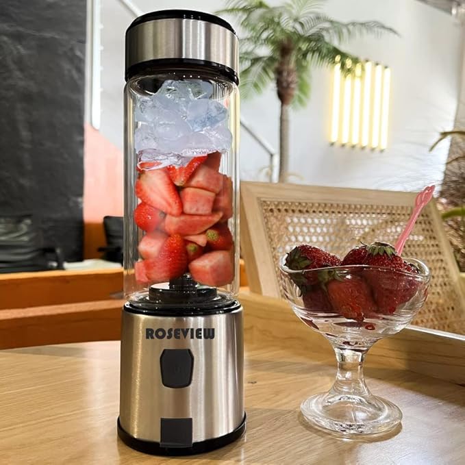 Mini Glass blender for shakes and smoothies ROSEVIEW glass blend bottle blast blender cordless jar cordless mixer handheld cup rechargeable mini juicer