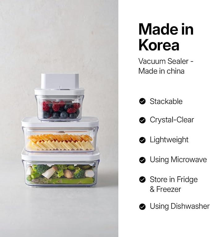 VAKUEN Premium Airtight Food Storage Containers, Mini 9P/SET include Vacuum Sealer, Smart One-Click Seal Lid, No Hinges, 100% Leak Proof, BPA-FREE, Dishwasher, Freezer & Microwave Safe