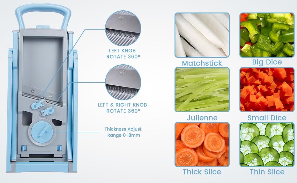 Multifunctional Mandoline Slicer, Julienne & Dicer, 5 in 1 Adjustable Vegetable Chopper for Perfect Potato, Kitchen Gadgets Vegetable & Fruit Slices in Seconds - Image 6