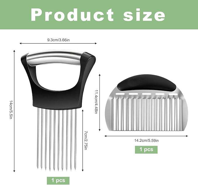 Stainless Steel Onion Holder for Slicing & Crinkle Cutter - Onion Slicer Holder, French Fry Cutter, Vegetable Cutter for Potatoes, Lemon, Tomatoes - Multi-Use Kitchen Gadgets with Ergonomic Handle