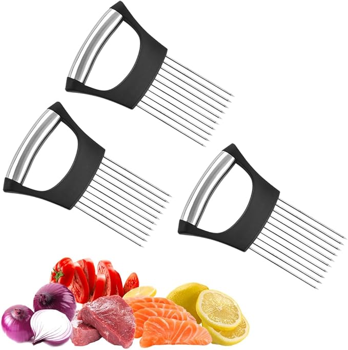 Stainless Steel Onion Slice Holder, 2025 Upgraded Vegetable Slicer Cutter, Multifunctional Lemon Tomato Potato Meat Chopper Slicing Assistant Kitchen Tool (3)