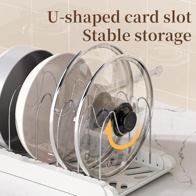 Pot Rack -Expandable Pan Organizer for Cabinet,Pot Lid Holder with 7 Adjustable Compartment for Kitchen Cabinet Cookware Baking Frying Rack,2Pack,Black