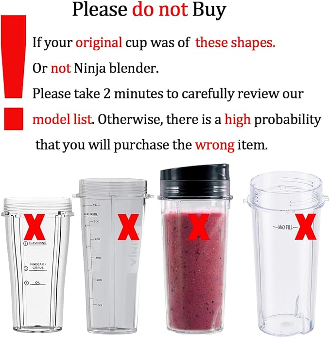 Replacement 24oz Blender Cup with Sip & Seal Lid For Nutri Ninja BL450 BL456 BL480 BL482 BL640 BL642 BL682 BN401 BN751 BN801 Foodi SS101 SS151 SS351 SS401 Ninja Blender Auto IQ Blade, 3-Pack