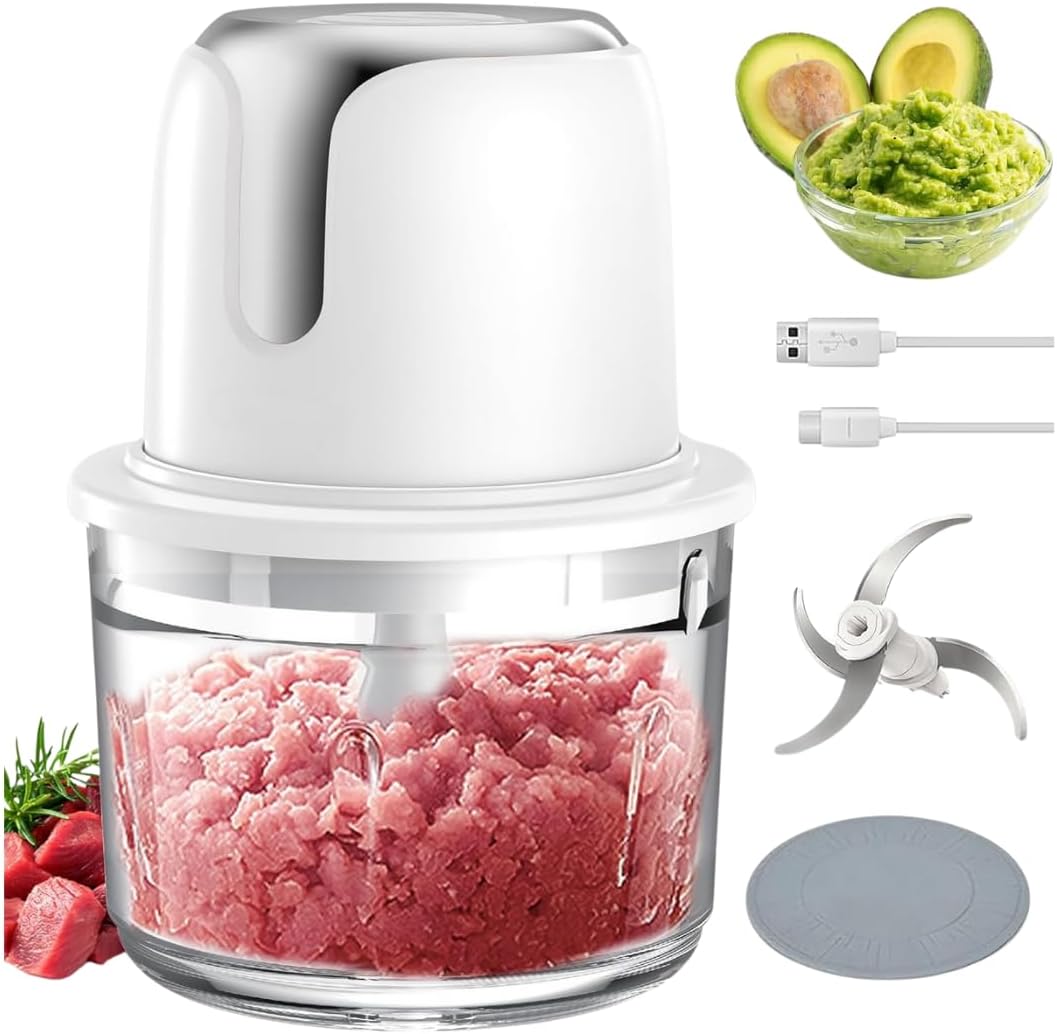 Cordless Food Processor & Meat Grinder, 5-Cup Electric Chopper, USB-C Rechargeable Battery Powered, Portable Wireless Mini Processor for Apartment, RV, Travel, Camping (Silver)