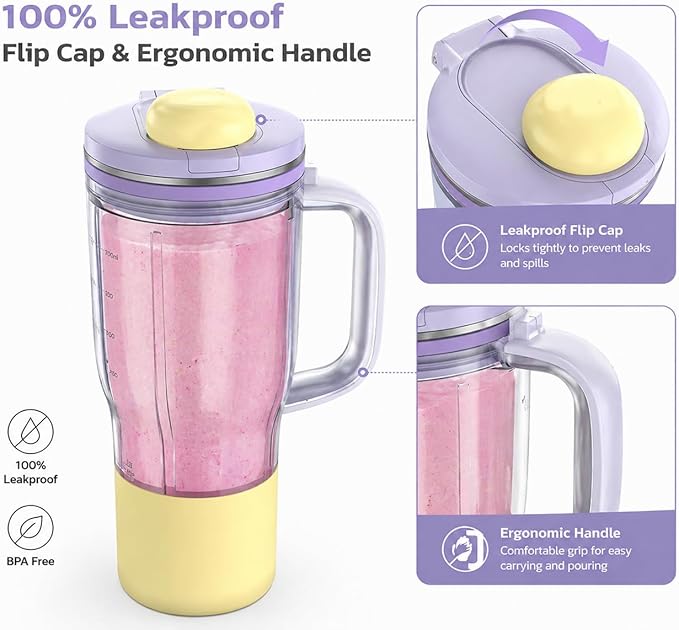 26oz Replacement Tumbler Cup for Ninja BlendBOSS, Leakproof Travel Blender Cup with Handle & Flip Cap Compatible with Ninja BlendBOSS DB351 Series (Lavender)