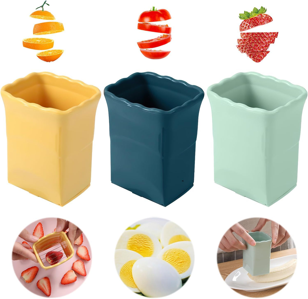 3Pcs Handheld, Egg & Banana Slicer, Stainless Steel Mini Cutter, Multifunctional Washable Fruit & Vegetable Slicer for Quick Salad Platter