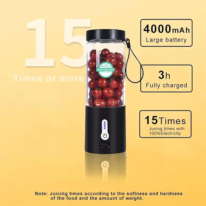 530ML Powerful Portable Blender for Smoothies Shakes USB Type-C Rechargeable Food Processor Fruit Mixer Machine Mini Juicer Blender Cup
