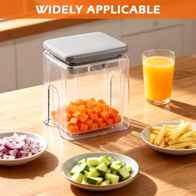 4-in-1 French Fry Cutter, Manual Veggie Chopper Potato Cutter Fruit Slicer with 3 Blades & 1 Juicing Mold, Multi-Function Fry Cutter Dicer Food Dicer for Fries Potato Onion(COLOR:Grey)