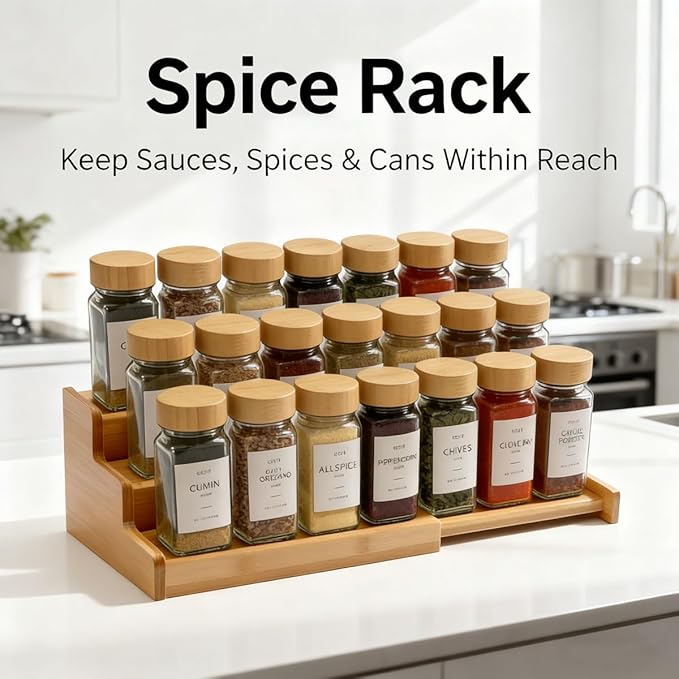JinDoWin Spice Rack Organizer For Cabinet, Spice Organization For Cabinet, Spice Rack For Countertop,15.7 Inch Adjustable Seasoning Organizer Spice Organizer (2 Pack, Medium)
