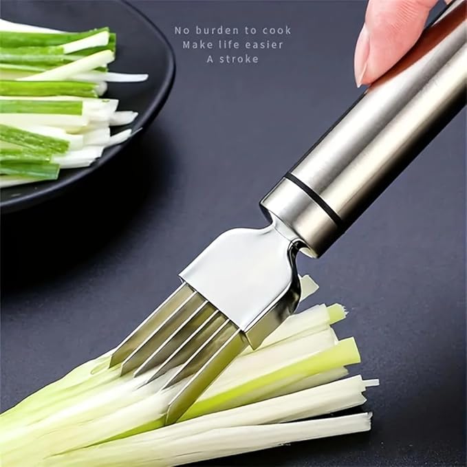 Green Onion Slicer, Multi-Blade Kitchen Herb Cutter, Professional Scallion Shredding Tool (1, Silver and black)