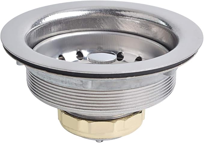 Hydro Master Kitchen Sink Basket Strainer Standard Drains(3-1/2 Inch), Stainless Steel with Rubber Stopper for Kitchen Sinks