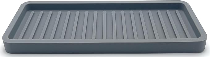 Silicone Sink and Surface Organizer Tray, Sponge Holder, Vanity Tray, Trivet, Heat Safe, Dishwasher Safe, for Bathroom and Kitchen Organization (Grey, 9"x3.5")