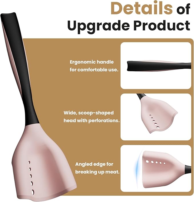 Meat Chopper Spatula Ground Beef Masher- Heat Resistant Hamburger Smasher Tool, Non Stick Ground Chopper Hamburger Grinder, Mix and Chop Potato Masher Kitchen Utensil-Pink