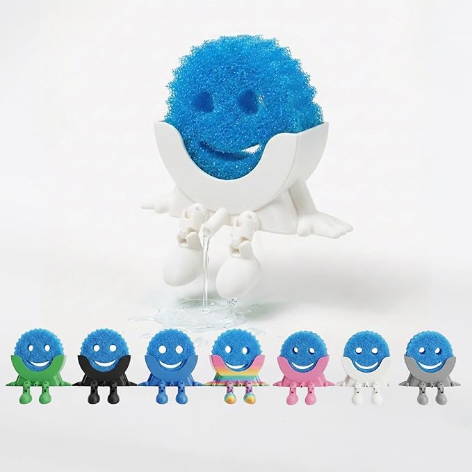 Creative Hanging Sponge Holder with Drainage/Traceless Glue, 3D Printing Countertop Funny Sponge Holders for Kitchen Sink, Keeps Your Sponge Dry & Smiling, for Scrub Daddy Holder (1, White)