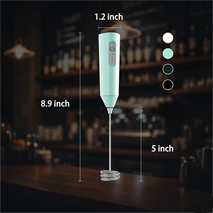 Puraville Rechargeable Milk Frother Handheld, 3 Speeds Electric Whisk Drink Mixer, Type-C Charging BPA Free for Coffee, Latte, Cappuccino, Egg,Cream, Light Green
