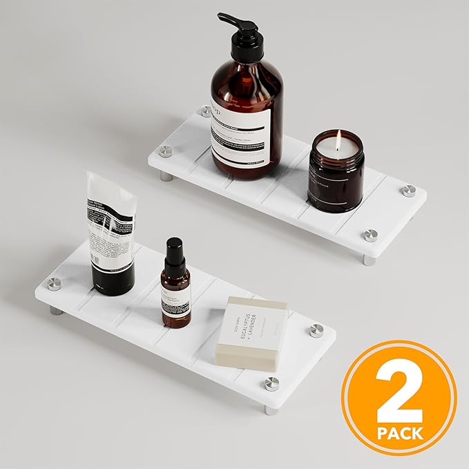 SpaceAid 2 Pack Drying Sink Caddy, Instant Dry Water Absorbing Stone Tray for Sink Organizers, Kitchen Counter Soap Dish Holder Absorbent Coaster, Bathroom Countertop Drying Rack (White)
