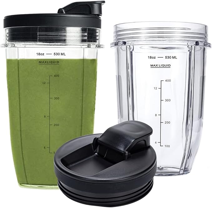 18OZ Replacement Cups Compatible with Ninja Nutri BN401, SS101, BN400, BN800, BN801, SS351, SS151 TWISTi DUO Blender, with Upgraded Sip and Seal Lids- Convenient to Drink Directly.(2 Pack)