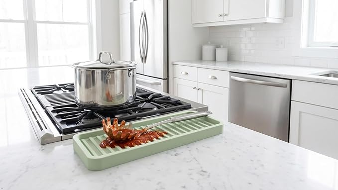 Silicone Sink and Surface Organizer Tray, Sponge Holder, Vanity Tray, Heat Safe, Dishwasher Safe, for Bathroom and Kitchen Organization (Pistachio, 12"x4")