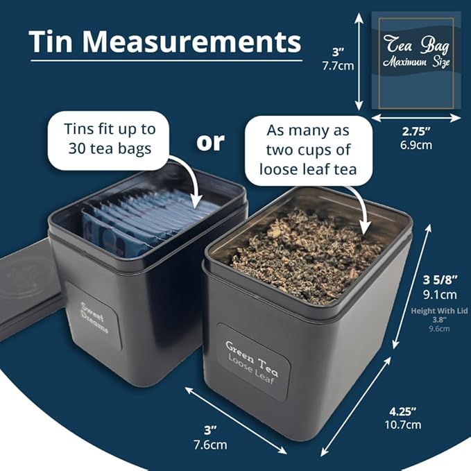 AllSpice Tea Organizer Rack with 9 Tins & 160 Magnetic Labels – Perfect for Bagged & Loose Leaf Tea Organization - Bamboo