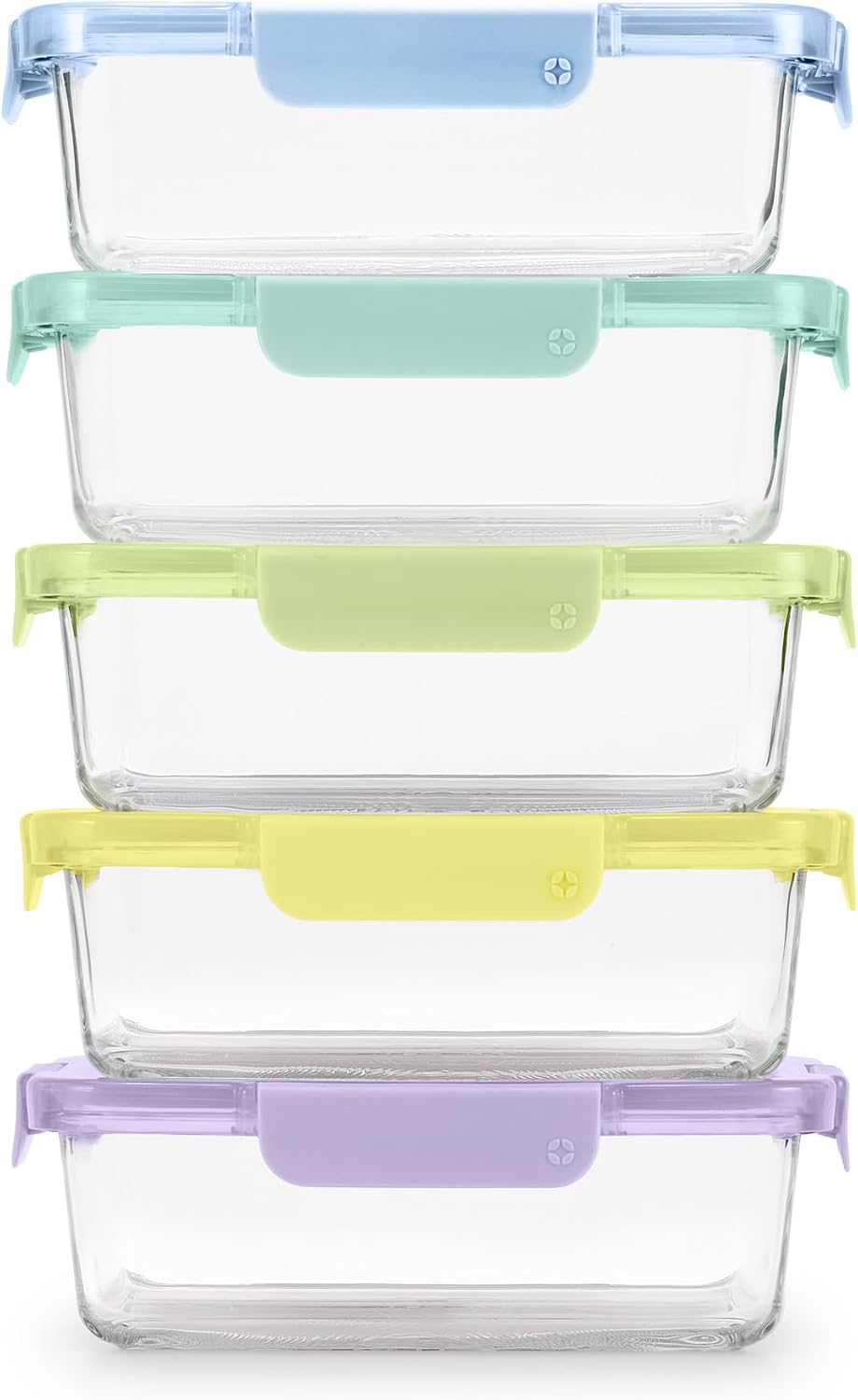 Color Lock 5 Cup Glass Meal Prep Containers & Lids, 5 Pack,Purple Rain