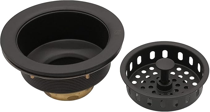 Westbrass A2165-62 4-1/4" OD Post Style Large Kitchen Basket Strainer with Waste Disposal Flange and Stopper Drain Set, Matte Black