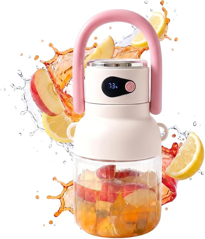 Portable Electric Juicer Cup, USB-C Rechargeable Personal Juicer with Stainless Steel Blades, Food Grade Blender for Fruits Protein Shakes Home Outdoor Travel Use (500ML pink)