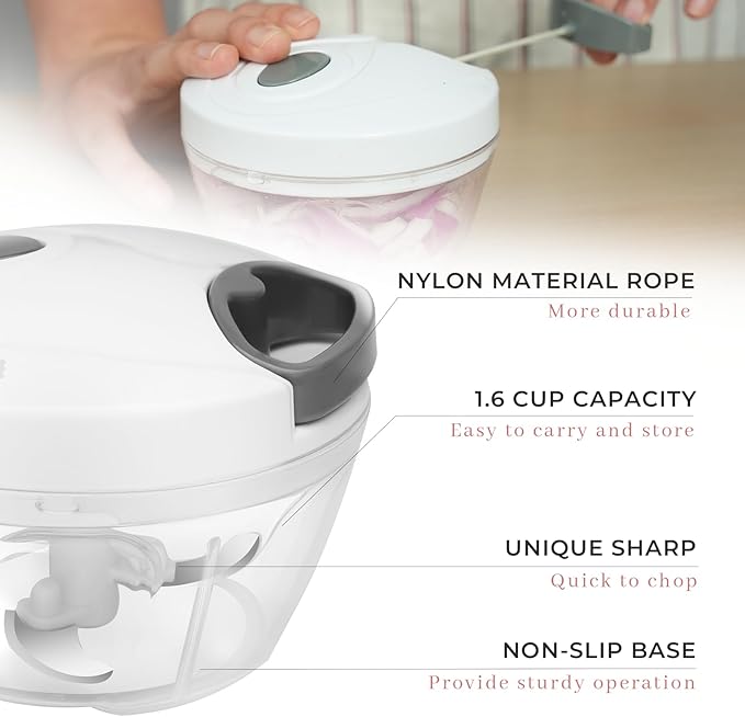 Manual Vegetable Chopper Pull String Food Chopper Sharp Blades Garlic Mincer with Container Onion Cutter for Chili Meat Nuts Herb