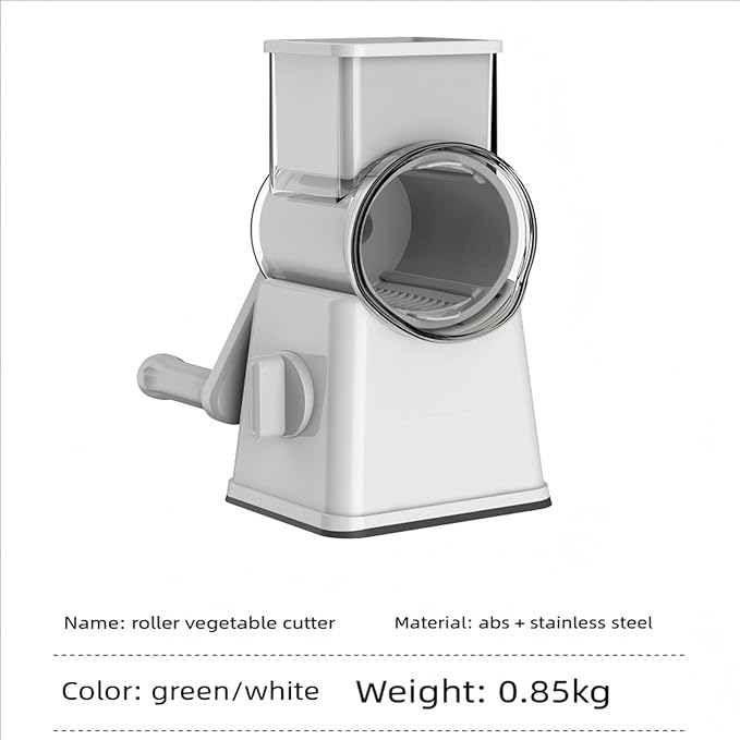 Rotary Cheese Grater and Shredder | Vegetable Chopper and Slicer | 8 Blades Manual Food Cutter | Multi-Function Grater | White
