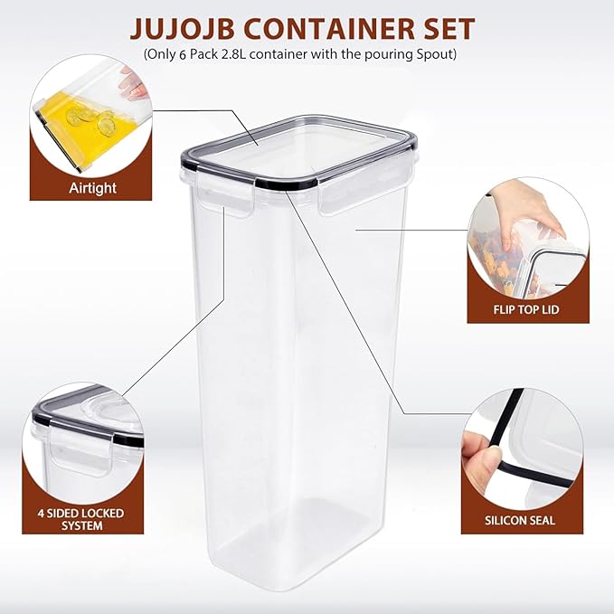 JUJOJB Airtight Food Storage Containers Set with Lids - 30 pack, BPA Free Plastic Kitchen and Pantry Organization, Plastic Leak-proof Canisters for Cereal Flour & Sugar - Labels & Marker