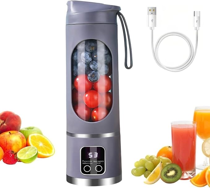 Portable Personal Blender for Shakes & Smoothies - USB Rechargeable 3-Speed Electric Small Juicer with 12-Blade Ice Crusher & Digital Display, 15.2oz Ideal for Home, Travel & Gym