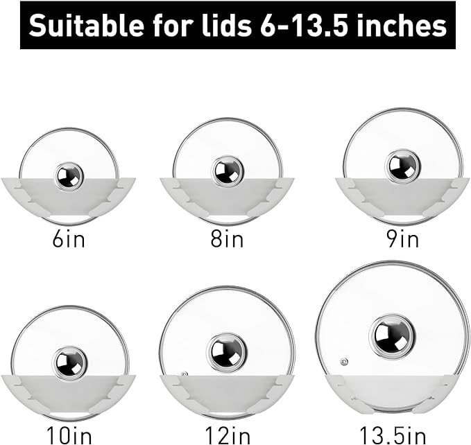 Universal Pot Lid Organizer for Cabinet, 5 Pcs Pan Lids Organizers Inside Cabinet Door Wall Mount Pots Top Storage Rack Holder for Kitchen, Fits 6" to 13.5" (5pcs white)