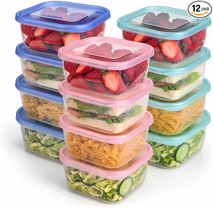 12 Pack Food Storage Containers with Airtight Lids, 22oz Reusable Plastic Meal Prep Containers, Stackable, Freezer & Microwave/Dishwasher Safe for Snacks, Fruits & On-the-Go Meals