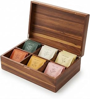 Acacia Wooden Tea Bag Organizer Box, Countertop Tea Station