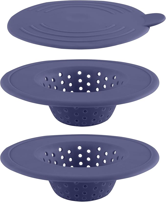 COOK WITH COLOR Kitchen Sink Strainer, Silicone, Flexible Sink Strainer, Sink Drain Strainer, 3 Pc Blue