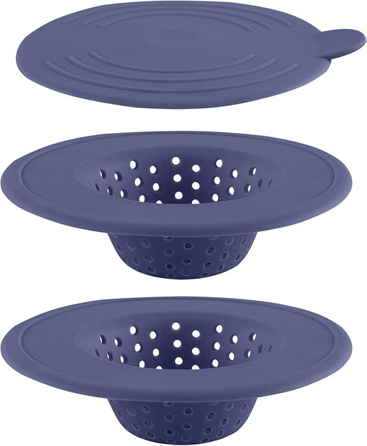 WITH COLOR Kitchen Sink Strainer, Silicone, Flexible Sink Strainer, 3 Pc Blue