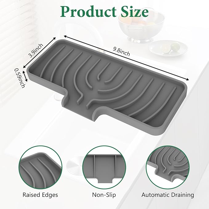 GUUKIN Sponge Holder for Kitchen Sink, Sink Caddy and Soap Tray | 10x4 inch Kitchen Sink Organizer | Compatible with Scrub Daddy, Kitchen Sink Accessories (Grey)