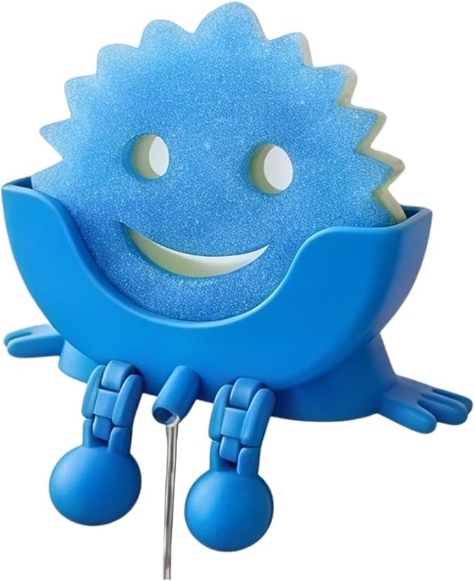 Cute Hanging Sponge Holder,Smiley Face Sponge Holder with Drainage Keeps Your Sponge Dry & Smiling,For Scrub Daddy Holder,Spac-Saving & Quick Drying Sponge Storage Organizer (blue)