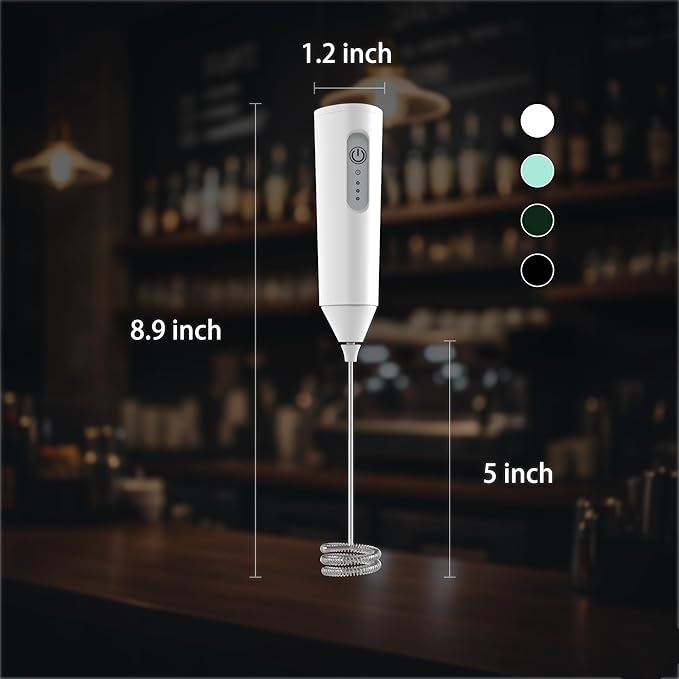 Puraville Rechargeable Milk Frother Handheld, 3 Speeds Electric Whisk Drink Mixer with Stand, Type-C Charging BPA Free for Coffee, Latte, Cappuccino, Egg, Cream, White