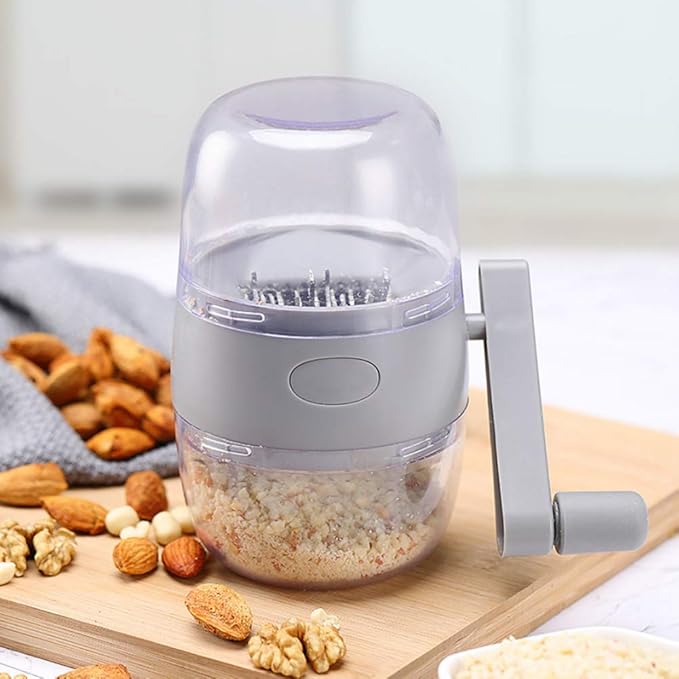 Manual Nut Chopper, Portable Nut Grinder Hand Crank for All Nuts Walnut Pecans, Food Chopper Garlic Cutter Hand Crank Food Shredder Cutter Mincer Blender Kitchen Tool(Grey)