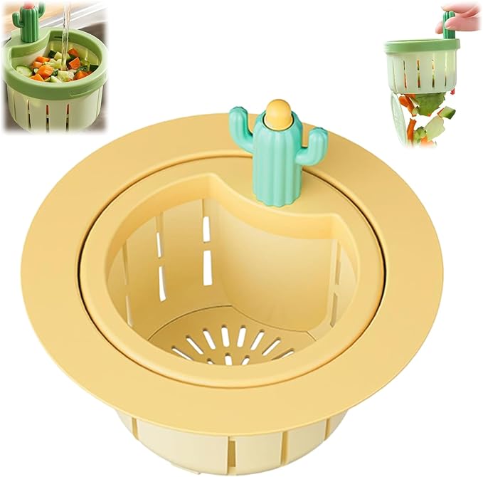 Cactus Kitchen Sink Drain Strainer, 2026 Upgrade Press to Dump Basket Waste Collector, Multifunctional Kitchen Sink Drain Strainer Fun Sink Accessory for Home Bathroom (Yellow 1 Pcs)