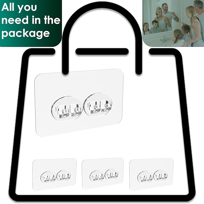 Sponge Holder Adhesive Replacement Hooks, Soap Dish Adhesive Strips, Toothbrush Holders Sticker, Kitchen Sink Caddy Adhesive Hooks, Shower Wall Mounts Tape Sticky Pads Clear Clips 4 Pack