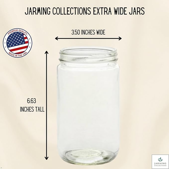 JARMING COLLECTIONS 32oz Extra Wide Mouth Glass Storage Jar with BPA-Free Plastic Lid – Quart Size Airtight Mason Jar for Kitchen, Pantry, and Food Storage (Set of 2)