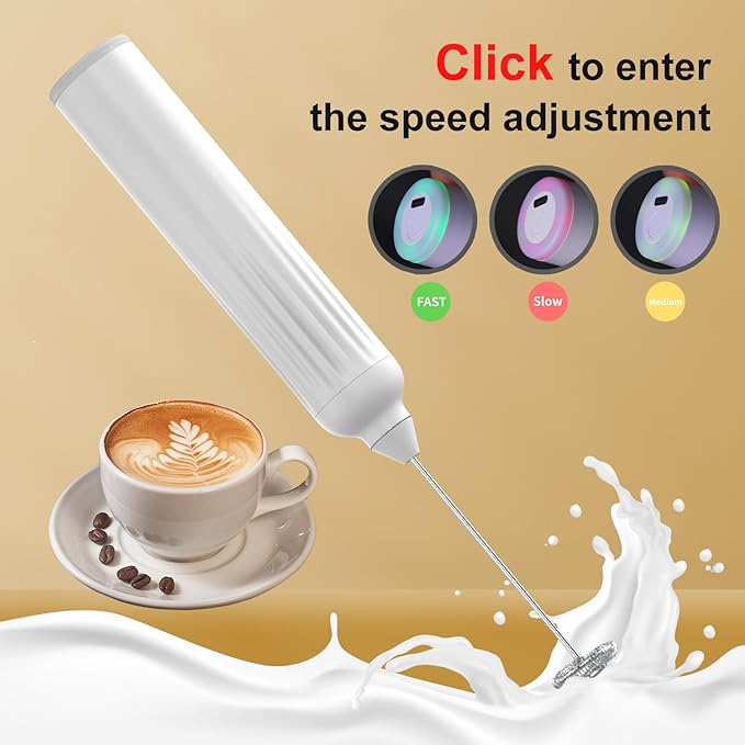 Mulli Rechargeable Milk Frother & Stand Set - 3-Speed Handheld Electric Frother Whisk for Coffee, Latte, Cappuccino, Matcha, Hot Chocolate & Frappe