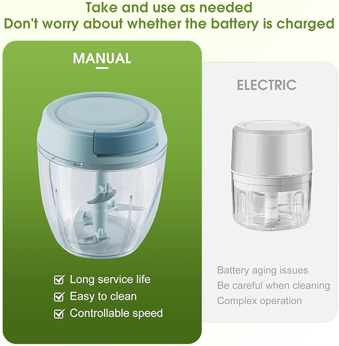 Small Manual Food Processor Protable Meat Salad Fruit Chopper Onion Cutter Garlic Mincer Kitchen Gadgets,900ml