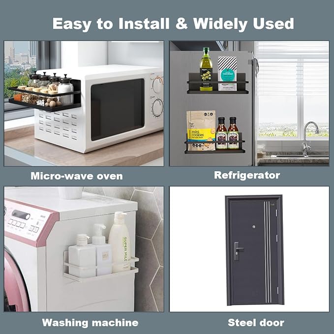 Magnetic Spice Rack Single Tier Refrigerator spice organizer Shelf, Easy to Install The Side of the Refrigerator