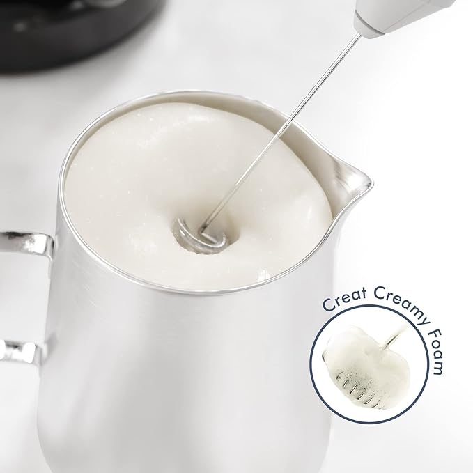 Powerful Milk Frother Handheld Foam Maker, Mini Whisk Drink Mixer for Coffee, Cappuccino, Latte, Matcha, Hot Chocolate, No Stand, White