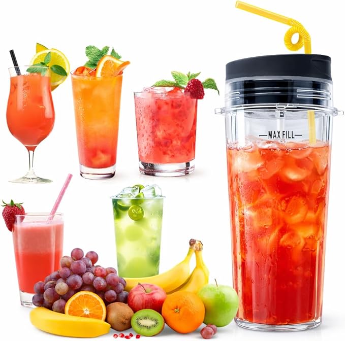 16oz Blender Cup Set Compatible with Ninja Replacement Parts, Single Serve Blender Cups+Sip & Seal lids for QB3001SS Fit Compact Personal QB3000 BL660 BL740 BL770 BL780 BL810