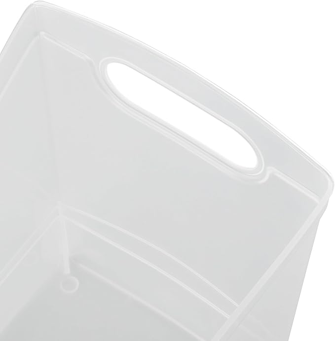 Modern Narrow Organizer Storage Bin, Clear Plastic Household Storage Container for Kitchen Pantry storage, Under Sink Bin, Bathroom/Laundry Room - Made In USA - 2 Pack (Narrow - 13” X 9” X 6”)