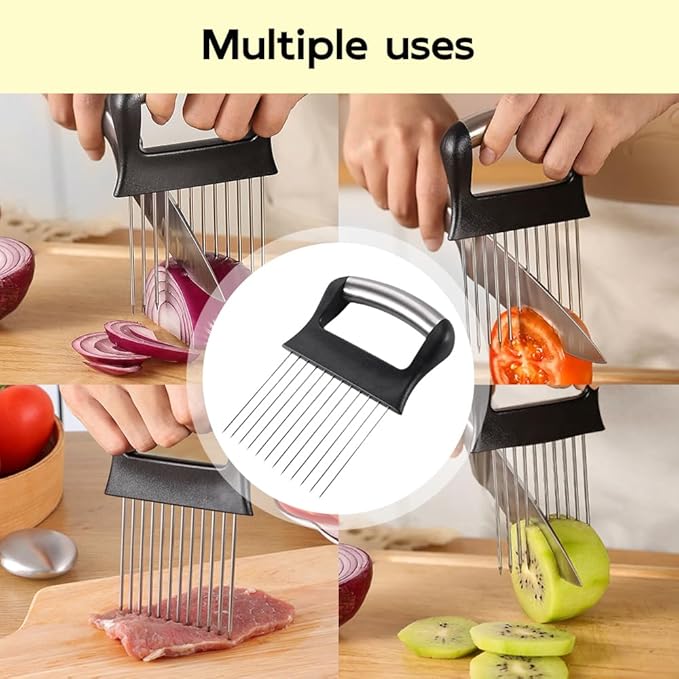 Onion Holder for Slicing, 2025 New Stainless Steel Onion Slice Holder Lemon Slicer Vegetable Cutter, Kitchen Chopper Slicing Assistant Tool for Meat, Onion, Potato, Tomato (A-1PCS)